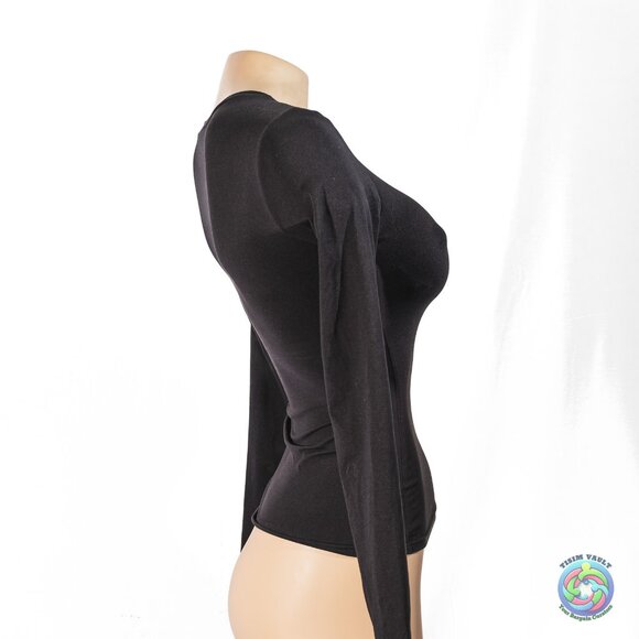 Trendy Queen Black Womens Long Sleeve Spring Crop Top - Picture 3 of 12